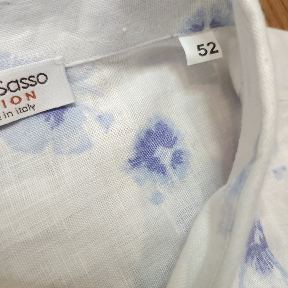 Gran Sasso Mens Linen Button Down Shirt Size 52 NEW White Floral Luxury - Picture 4 of 9